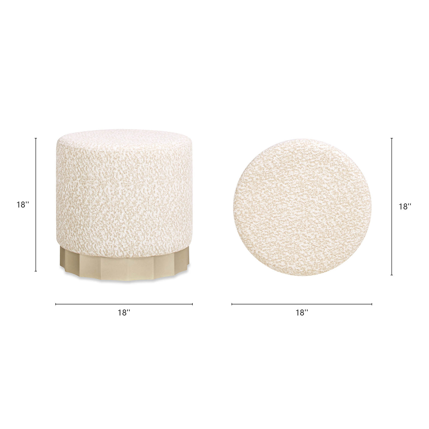 Hampton 18' Round Upholstered Ottoman with Scalloped Base, Speckled Egg Beige Chenille - Groovy Boardz