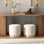 Hampton 18' Round Upholstered Ottoman with Scalloped Base, Speckled Egg Beige Chenille - Groovy Boardz