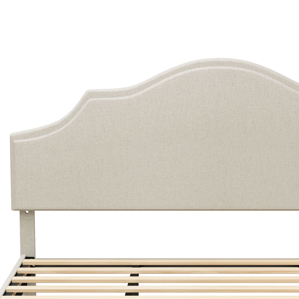 King Size Bed Frame Upholstered Platform Bed with Adjustable Headboard,Linen Fabric Padded,Modern Simple Style Platform Bed No Box Spring Needed, Easy Assembly, Beige
