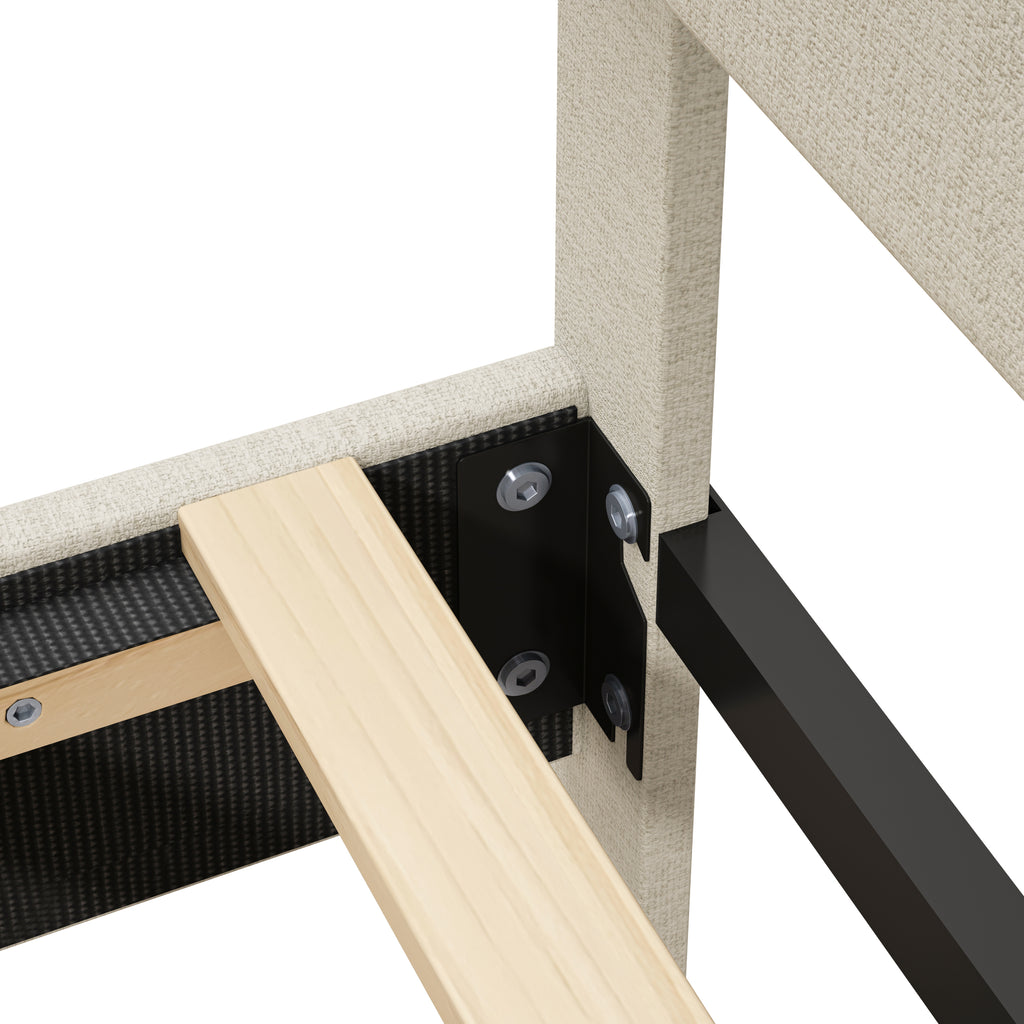 King Size Bed Frame Upholstered Platform Bed with Adjustable Headboard,Linen Fabric Padded,Modern Simple Style Platform Bed No Box Spring Needed, Easy Assembly, Beige