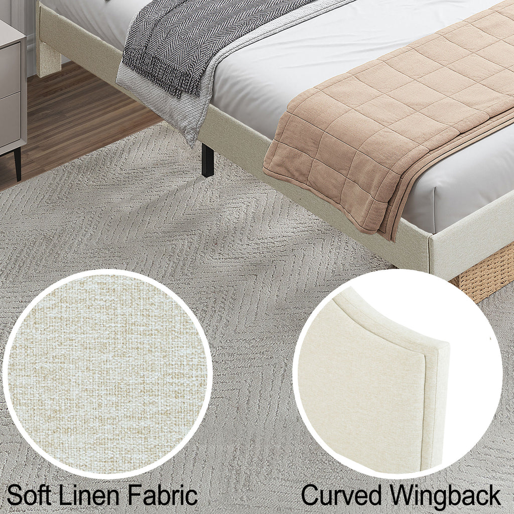 King Size Bed Frame Upholstered Platform Bed with Adjustable Headboard,Linen Fabric Padded,Modern Simple Style Platform Bed No Box Spring Needed, Easy Assembly, Beige