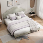 King Size Bed Frame Upholstered Platform Bed with Adjustable Headboard,Linen Fabric Padded,Modern Simple Style Platform Bed No Box Spring Needed, Easy Assembly, Beige