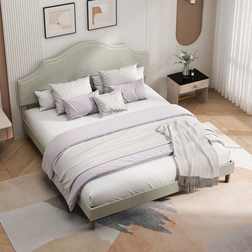 King Size Bed Frame Upholstered Platform Bed with Adjustable Headboard,Linen Fabric Padded,Modern Simple Style Platform Bed No Box Spring Needed, Easy Assembly, Beige