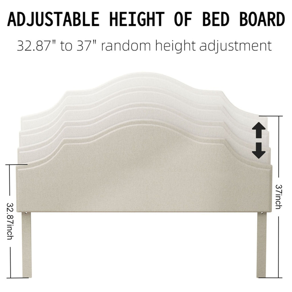 King Size Bed Frame Upholstered Platform Bed with Adjustable Headboard,Linen Fabric Padded,Modern Simple Style Platform Bed No Box Spring Needed, Easy Assembly, Beige