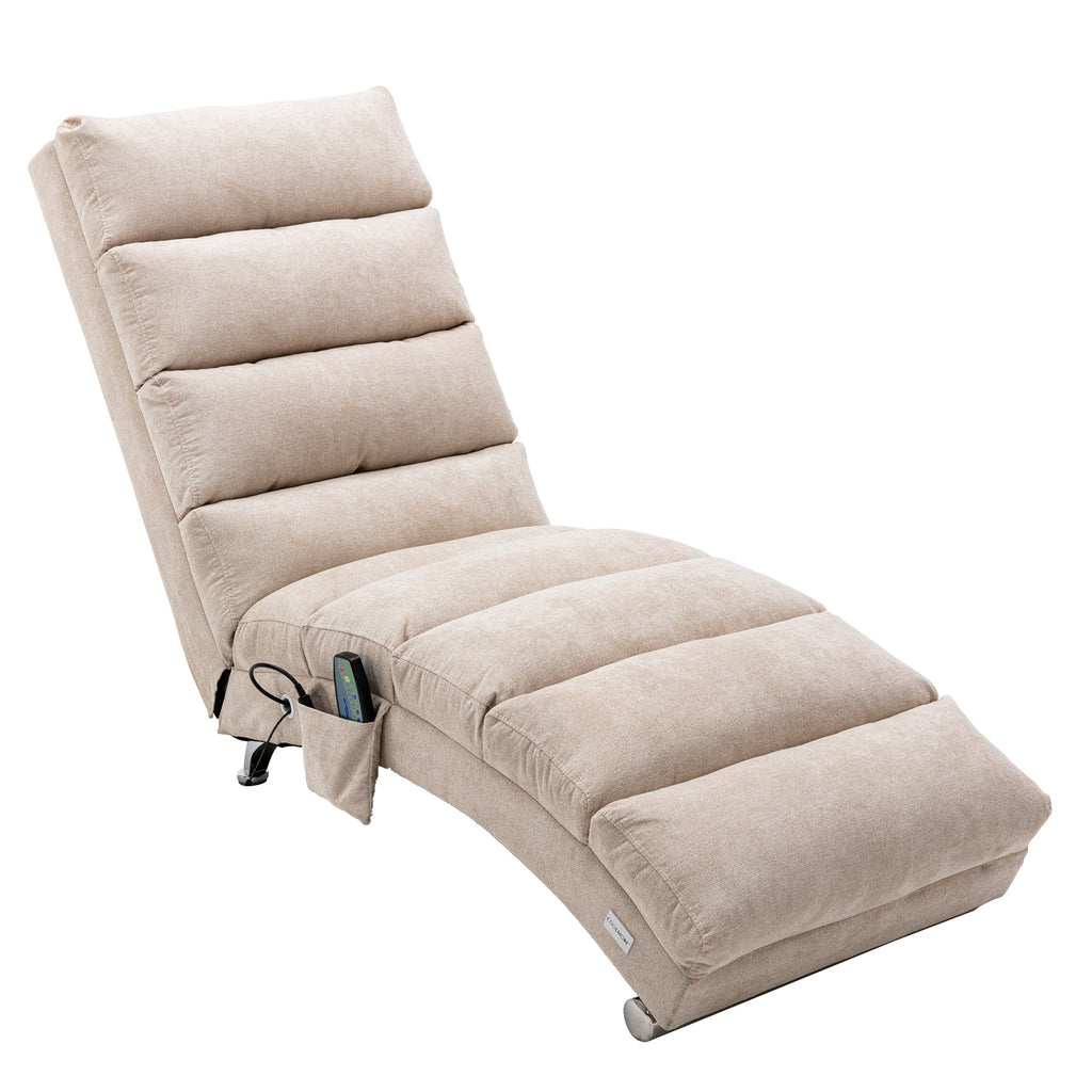 Linen Massage Chaise Lounge Indoor with Remote Control, Ergonomic Electric Massage Lounger in Beige