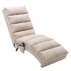 Linen Massage Chaise Lounge Indoor with Remote Control, Ergonomic Electric Massage Lounger in Beige