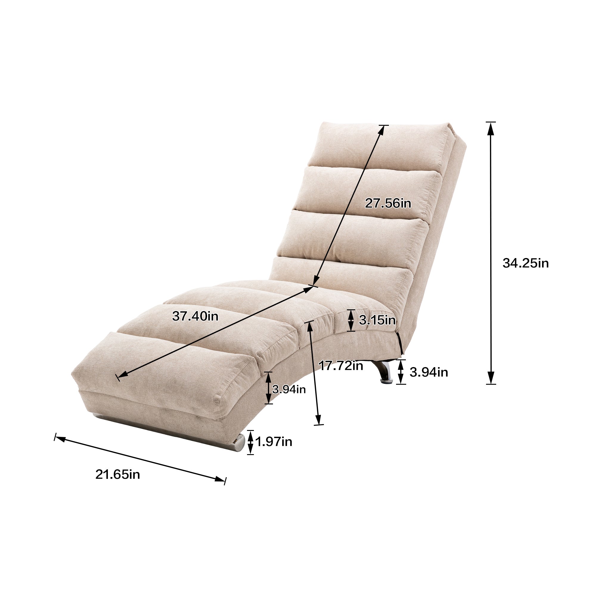 Linen Massage Chaise Lounge Indoor with Remote Control, Ergonomic Electric Massage Lounger in Beige