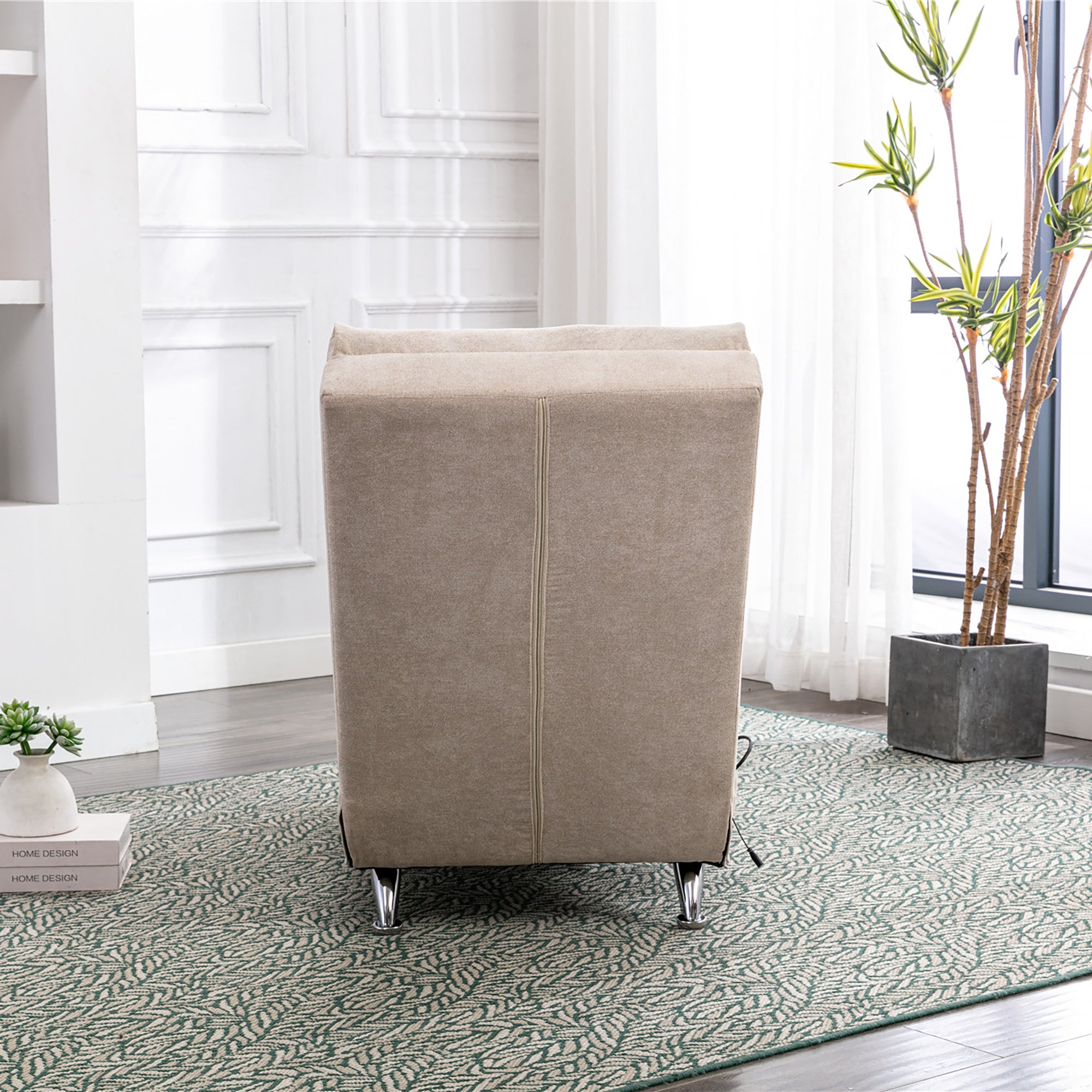 Linen Massage Chaise Lounge Indoor with Remote Control, Ergonomic Electric Massage Lounger in Beige