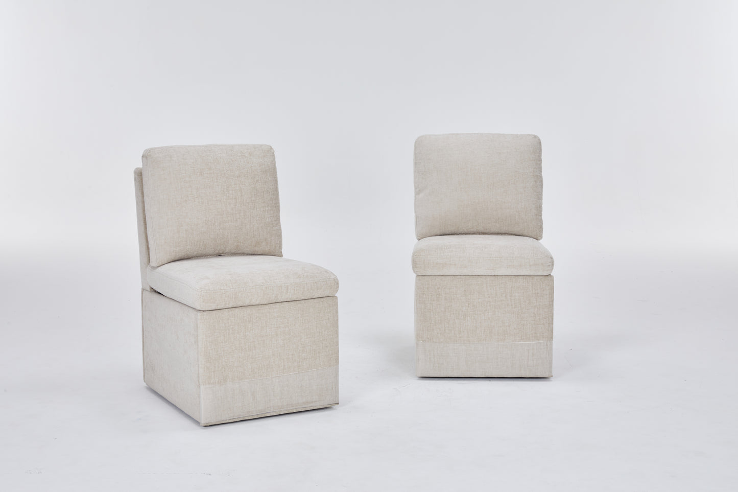 Linen Upholstered Armless Dining Chair with Casters and Storage space-set of 2,BEIGE