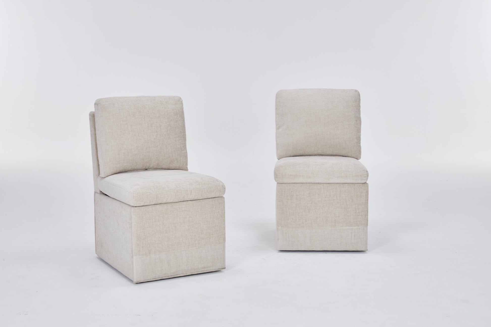 Linen Upholstered Armless Dining Chair with Casters and Storage space-set of 2,BEIGE