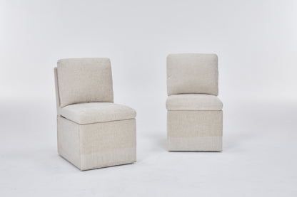 Linen Upholstered Armless Dining Chair with Casters and Storage space-set of 2,BEIGE
