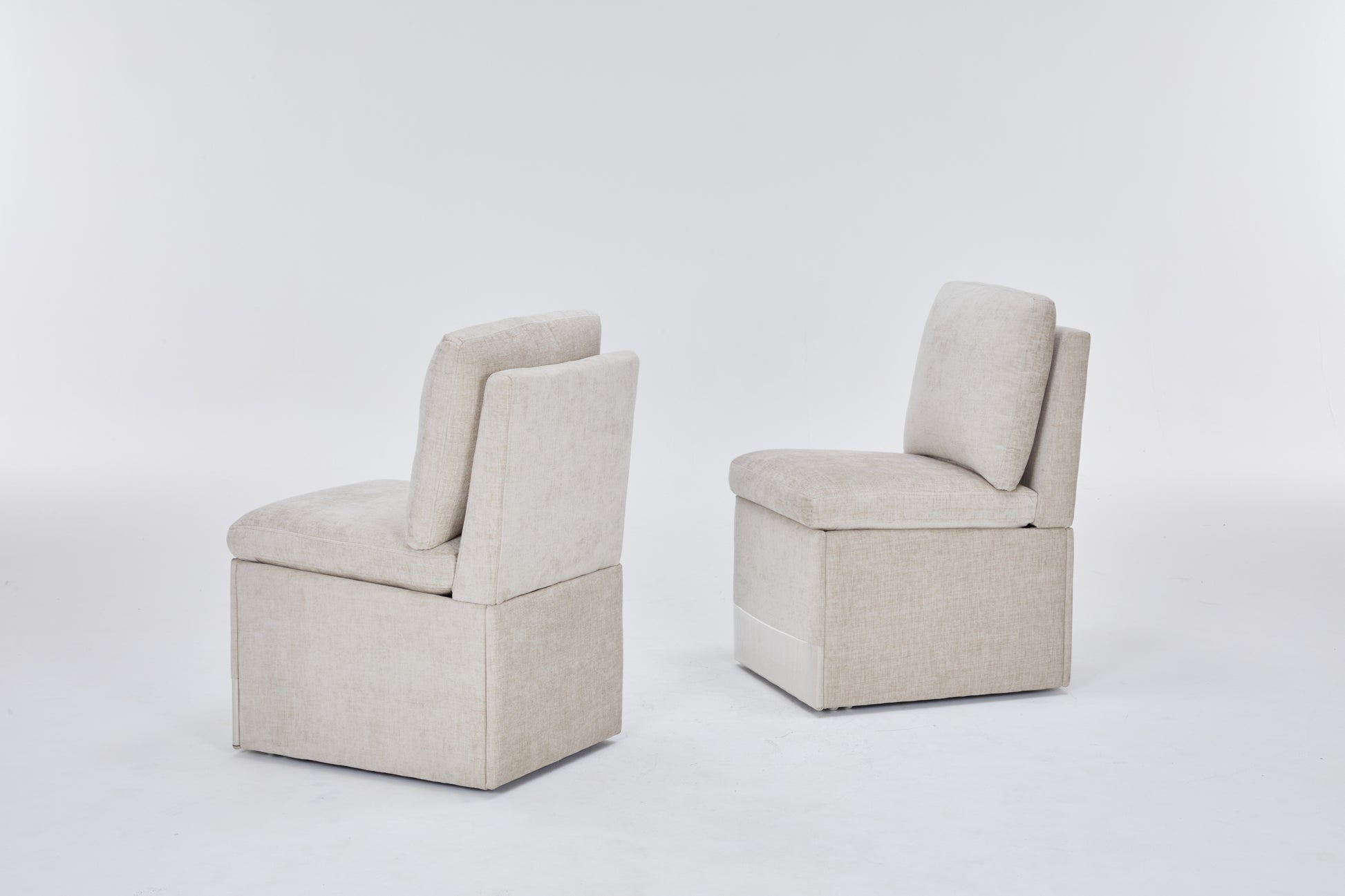 Linen Upholstered Armless Dining Chair with Casters and Storage space-set of 2,BEIGE