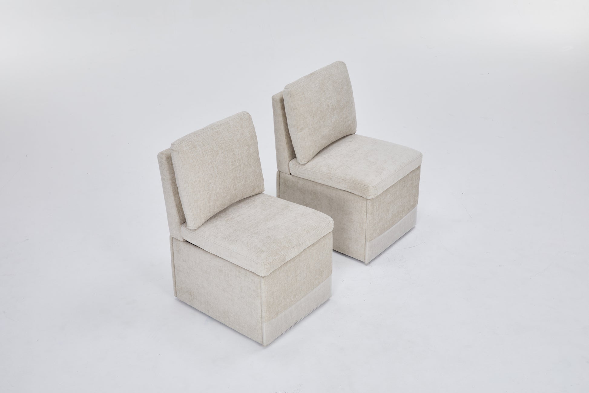 Linen Upholstered Armless Dining Chair with Casters and Storage space-set of 2,BEIGE