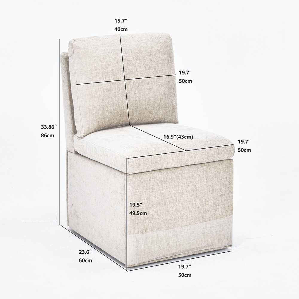 Linen Upholstered Armless Dining Chair with Casters and Storage space-set of 2,BEIGE