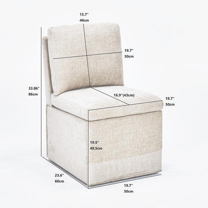 Linen Upholstered Armless Dining Chair with Casters and Storage space-set of 2,BEIGE