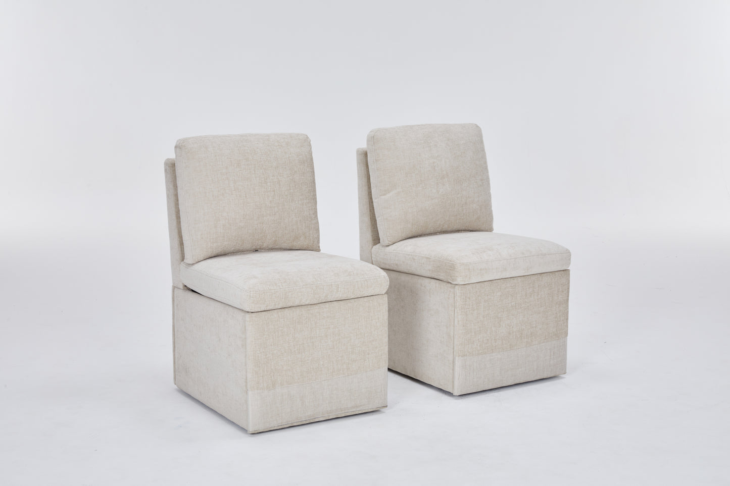 Linen Upholstered Armless Dining Chair with Casters and Storage space-set of 2,BEIGE