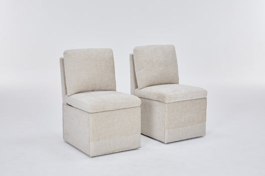 Linen Upholstered Armless Dining Chair with Casters and Storage space-set of 2,BEIGE