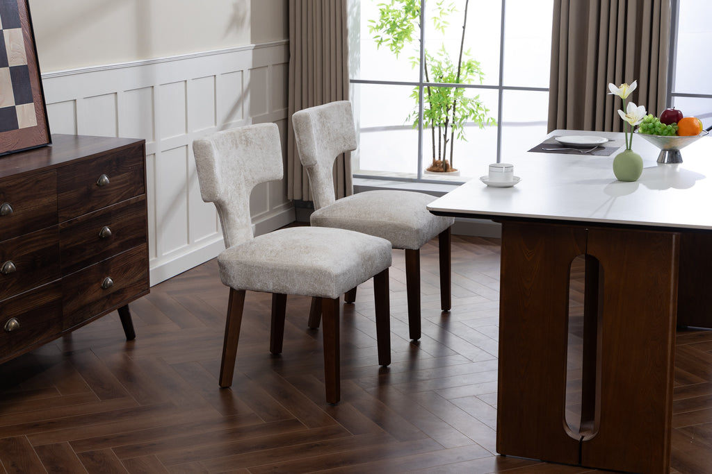 Mid Century Modern Dining Chairs Set of 2, Farmhouse Linen Fabric Upholstered Accent Chair,Kitchen Chairs with Hardwood Frame, Beige