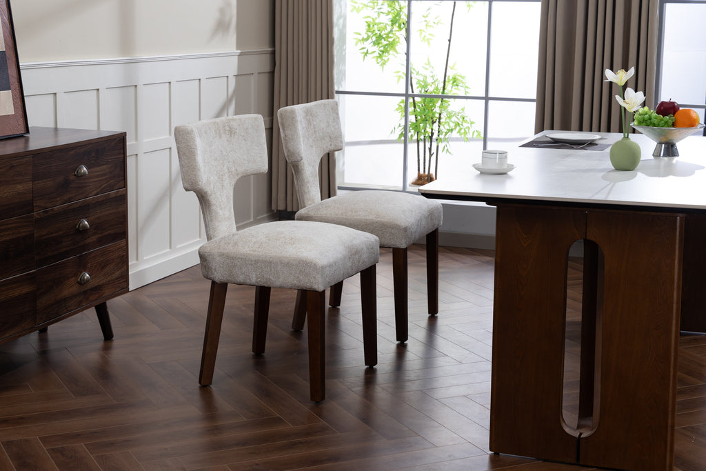 Mid Century Modern Dining Chairs Set of 2, Farmhouse Linen Fabric Upholstered Accent Chair,Kitchen Chairs with Hardwood Frame, Beige