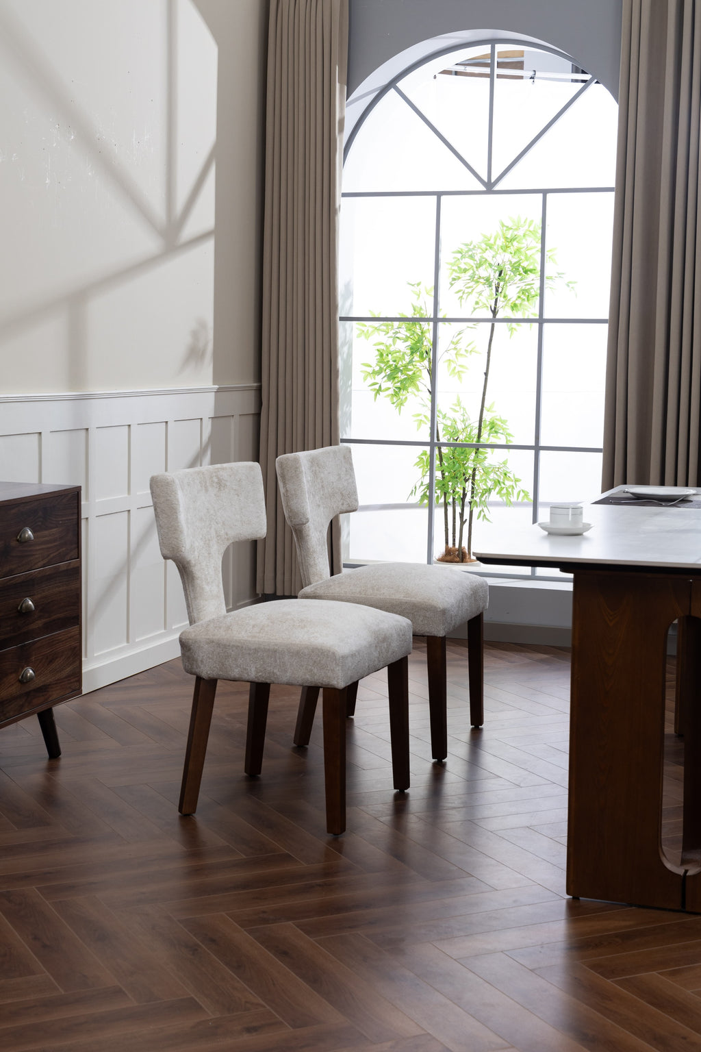 Mid Century Modern Dining Chairs Set of 2, Farmhouse Linen Fabric Upholstered Accent Chair,Kitchen Chairs with Hardwood Frame, Beige