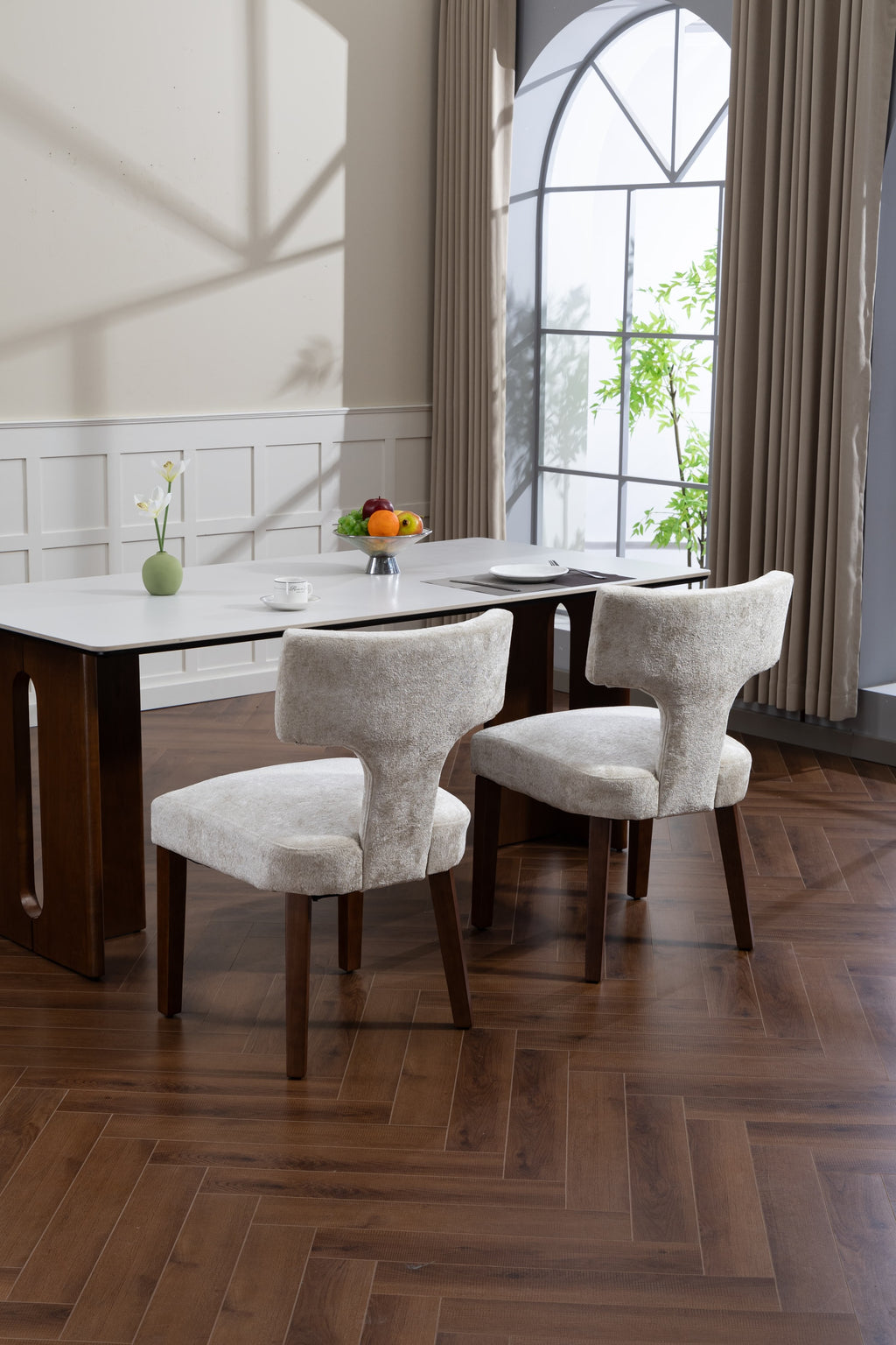 Mid Century Modern Dining Chairs Set of 2, Farmhouse Linen Fabric Upholstered Accent Chair,Kitchen Chairs with Hardwood Frame, Beige