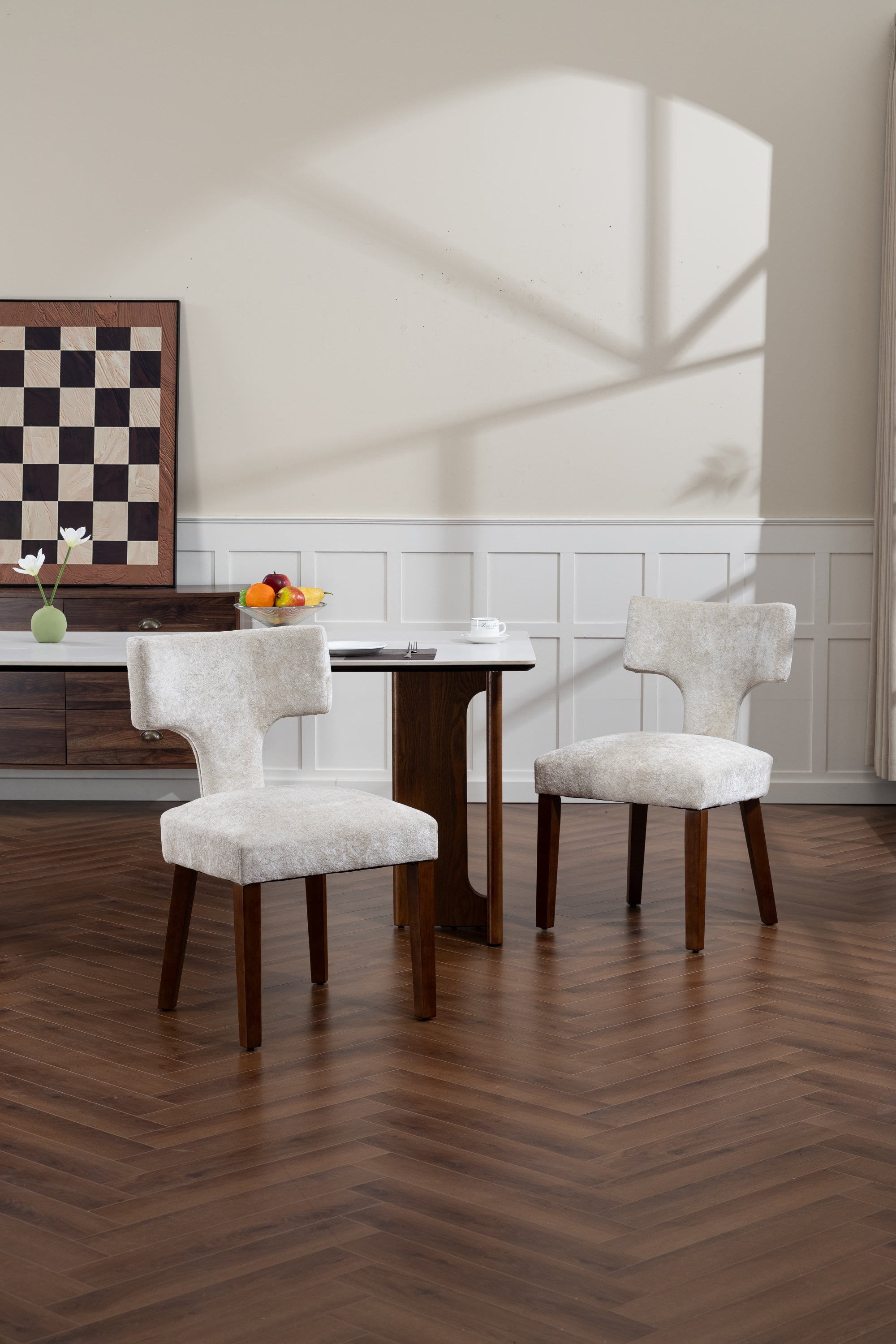 Mid Century Modern Dining Chairs Set of 2, Farmhouse Linen Fabric Upholstered Accent Chair,Kitchen Chairs with Hardwood Frame, Beige