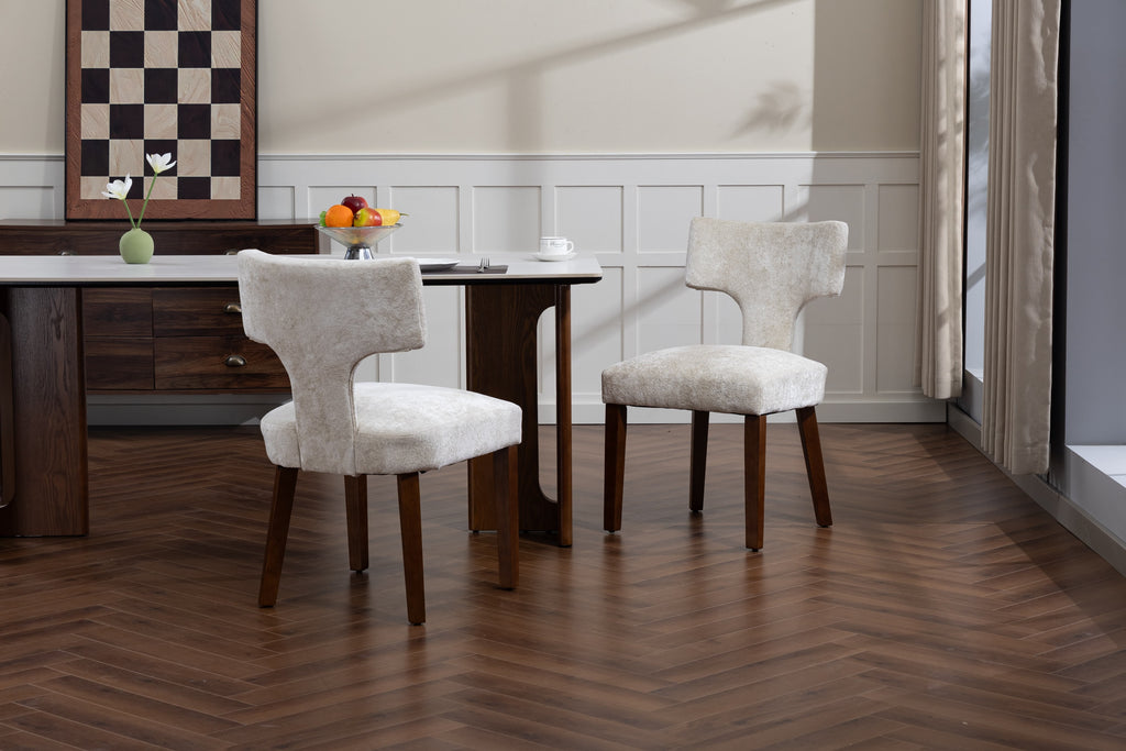 Mid Century Modern Dining Chairs Set of 2, Farmhouse Linen Fabric Upholstered Accent Chair,Kitchen Chairs with Hardwood Frame, Beige