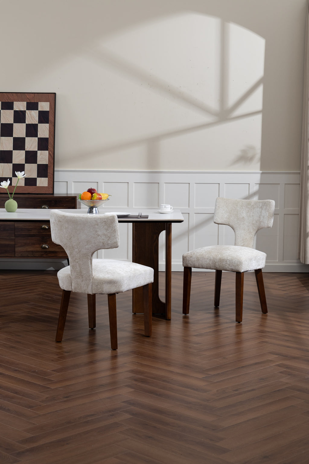 Mid Century Modern Dining Chairs Set of 2, Farmhouse Linen Fabric Upholstered Accent Chair,Kitchen Chairs with Hardwood Frame, Beige