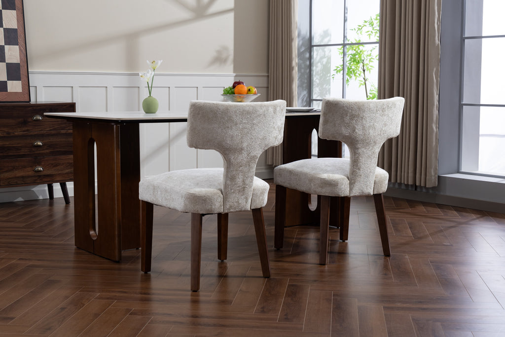 Mid Century Modern Dining Chairs Set of 2, Farmhouse Linen Fabric Upholstered Accent Chair,Kitchen Chairs with Hardwood Frame, Beige