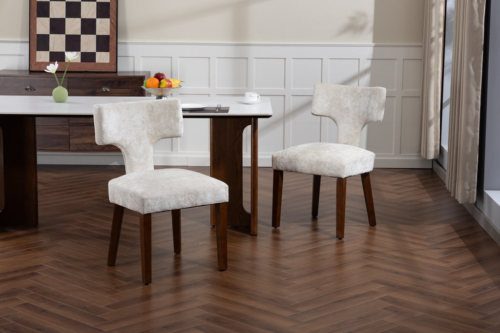 Mid Century Modern Dining Chairs Set of 2, Farmhouse Linen Fabric Upholstered Accent Chair,Kitchen Chairs with Hardwood Frame, Beige