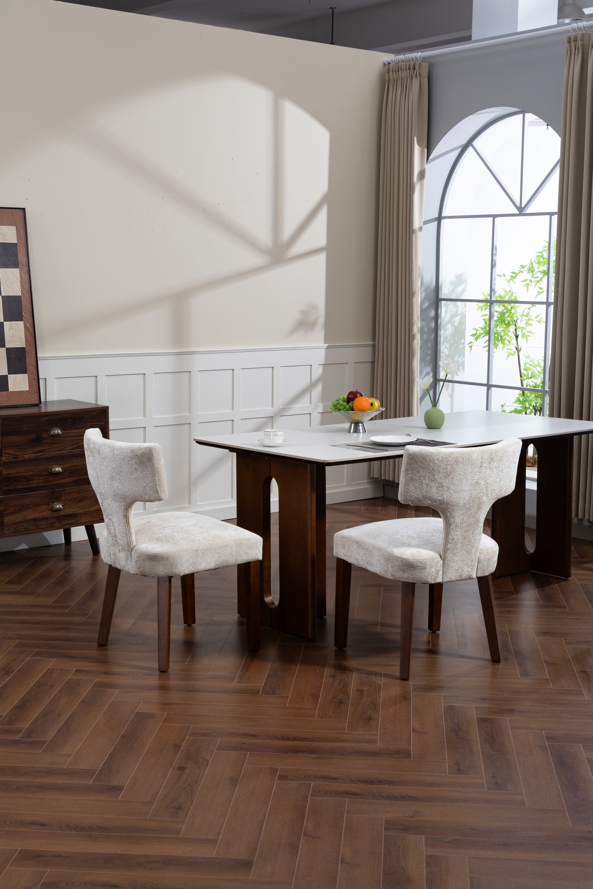 Mid Century Modern Dining Chairs Set of 2, Farmhouse Linen Fabric Upholstered Accent Chair,Kitchen Chairs with Hardwood Frame, Beige