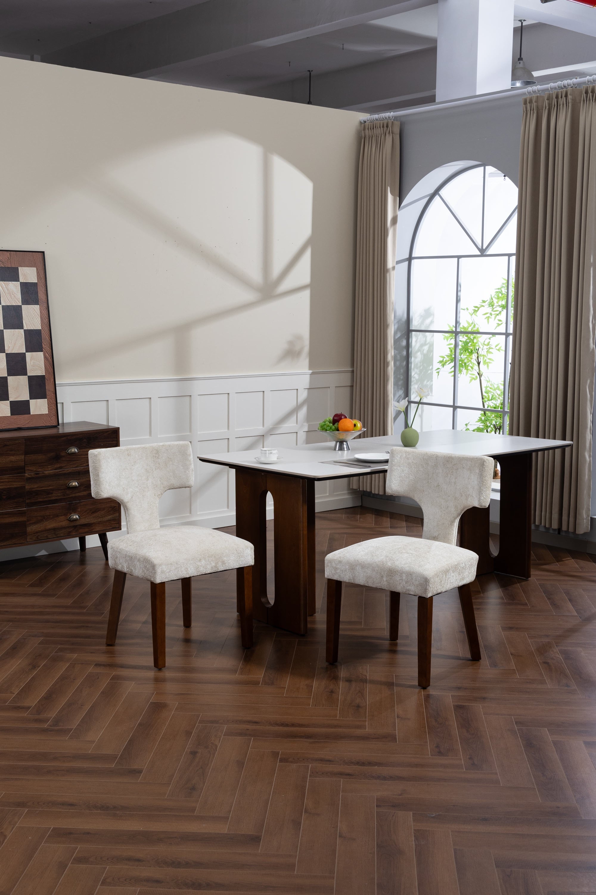 Mid Century Modern Dining Chairs Set of 2, Farmhouse Linen Fabric Upholstered Accent Chair,Kitchen Chairs with Hardwood Frame, Beige