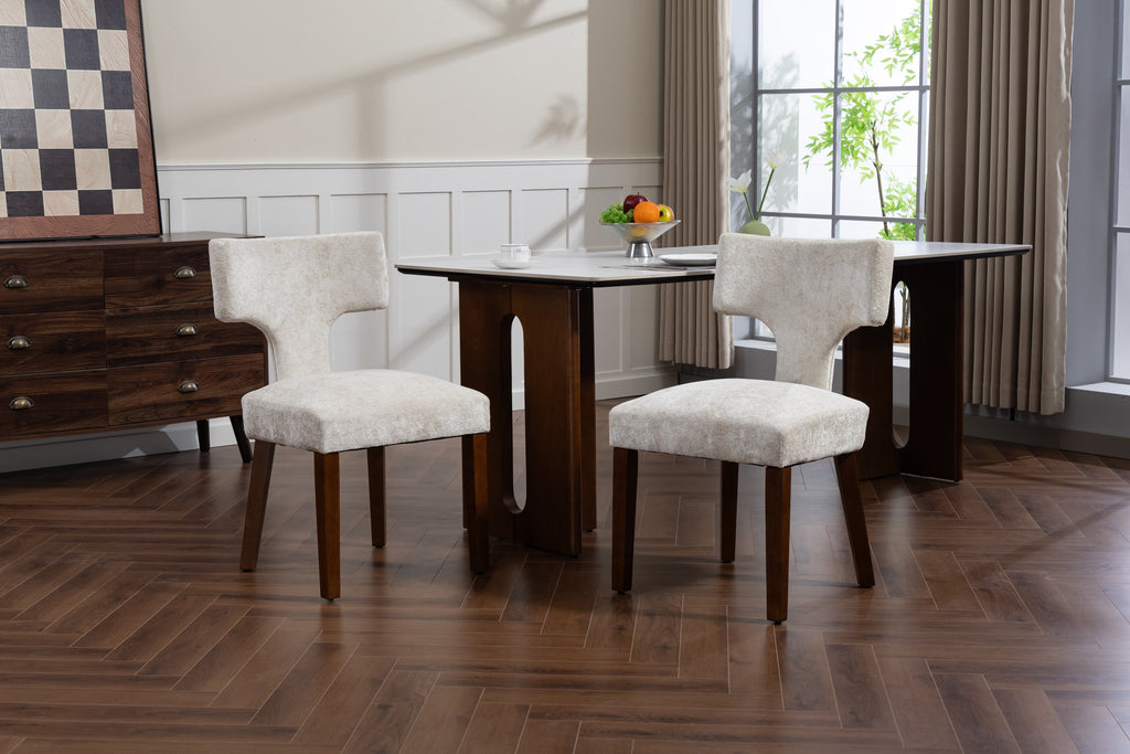 Mid Century Modern Dining Chairs Set of 2, Farmhouse Linen Fabric Upholstered Accent Chair,Kitchen Chairs with Hardwood Frame, Beige