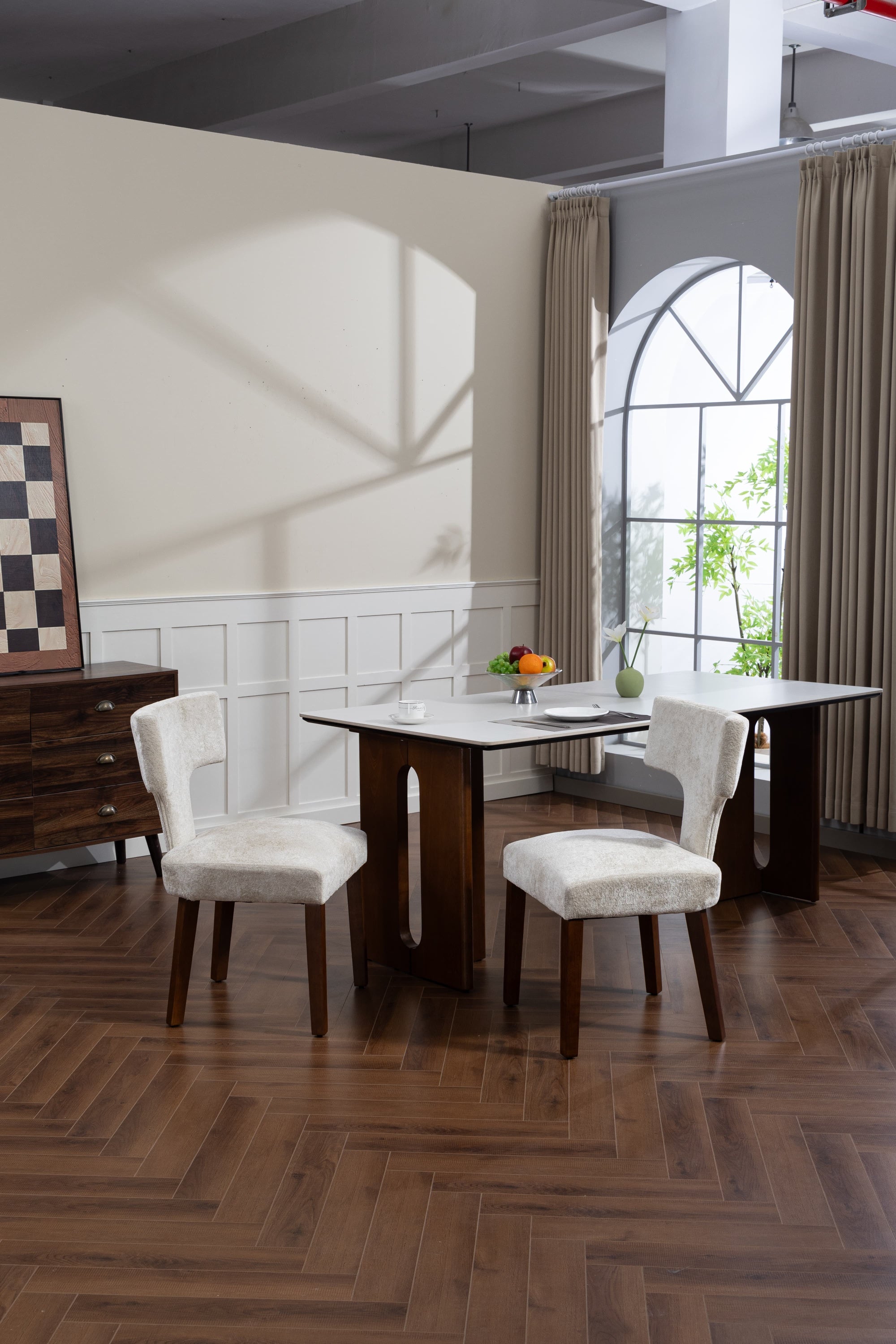 Mid Century Modern Dining Chairs Set of 2, Farmhouse Linen Fabric Upholstered Accent Chair,Kitchen Chairs with Hardwood Frame, Beige