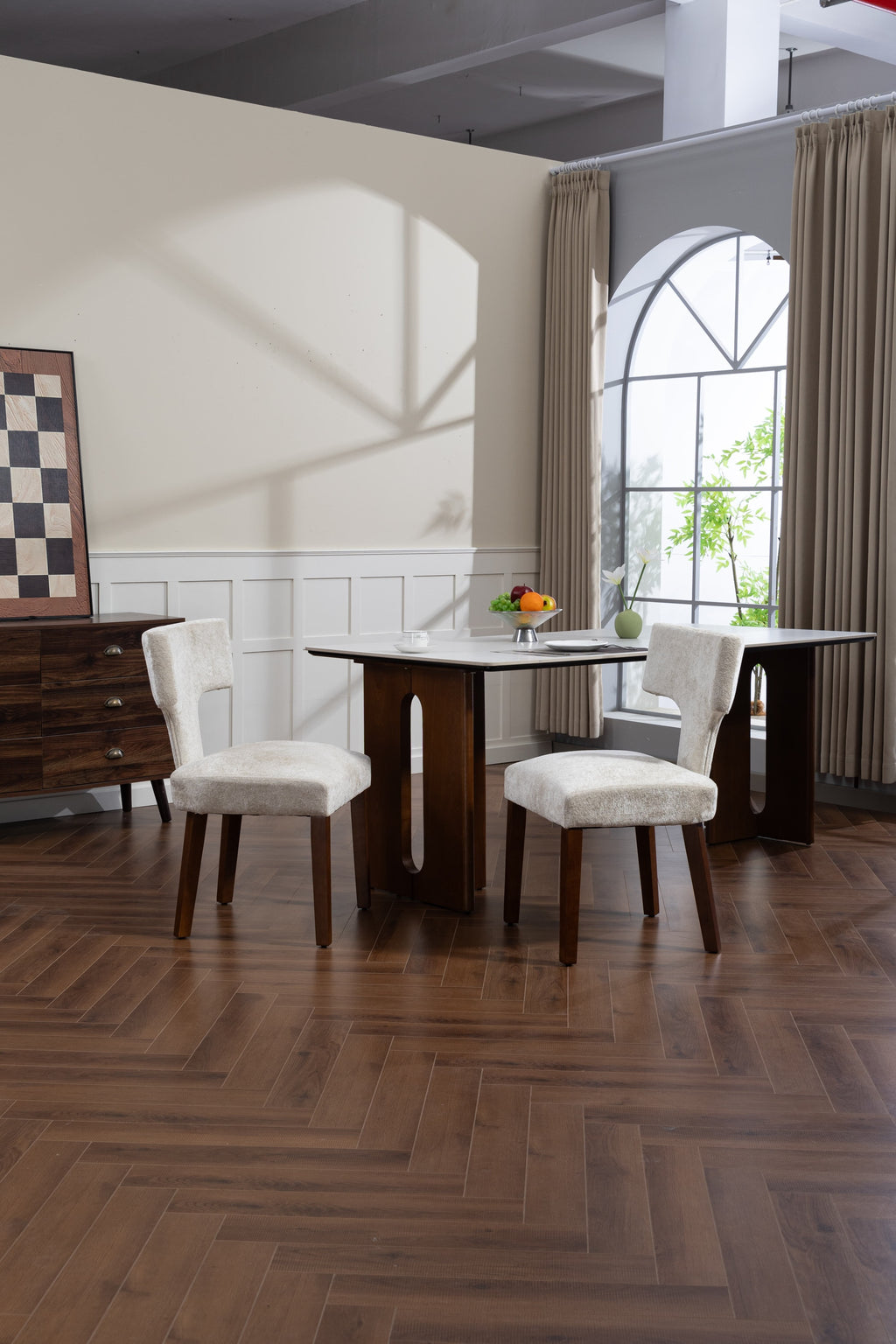 Mid Century Modern Dining Chairs Set of 2, Farmhouse Linen Fabric Upholstered Accent Chair,Kitchen Chairs with Hardwood Frame, Beige