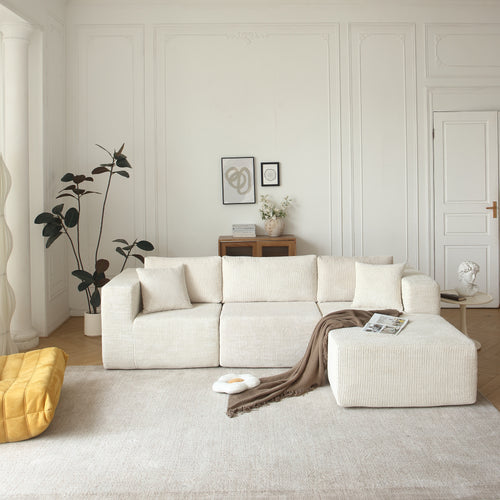 H613 Sectional Sofa and Module, Mid-Century Modern L Shaped Couches 3-Seat Sofa for Living Room Beige Right