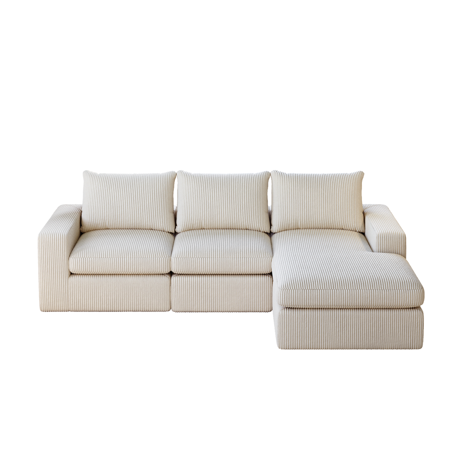 99-Inch Boneless Couch with Chaise, L-Shaped Modern Upholstered Sectional Sofa with Three pillows, Corduroy Sectional Sofa for Living Room and Bedroom, No Assembly Required