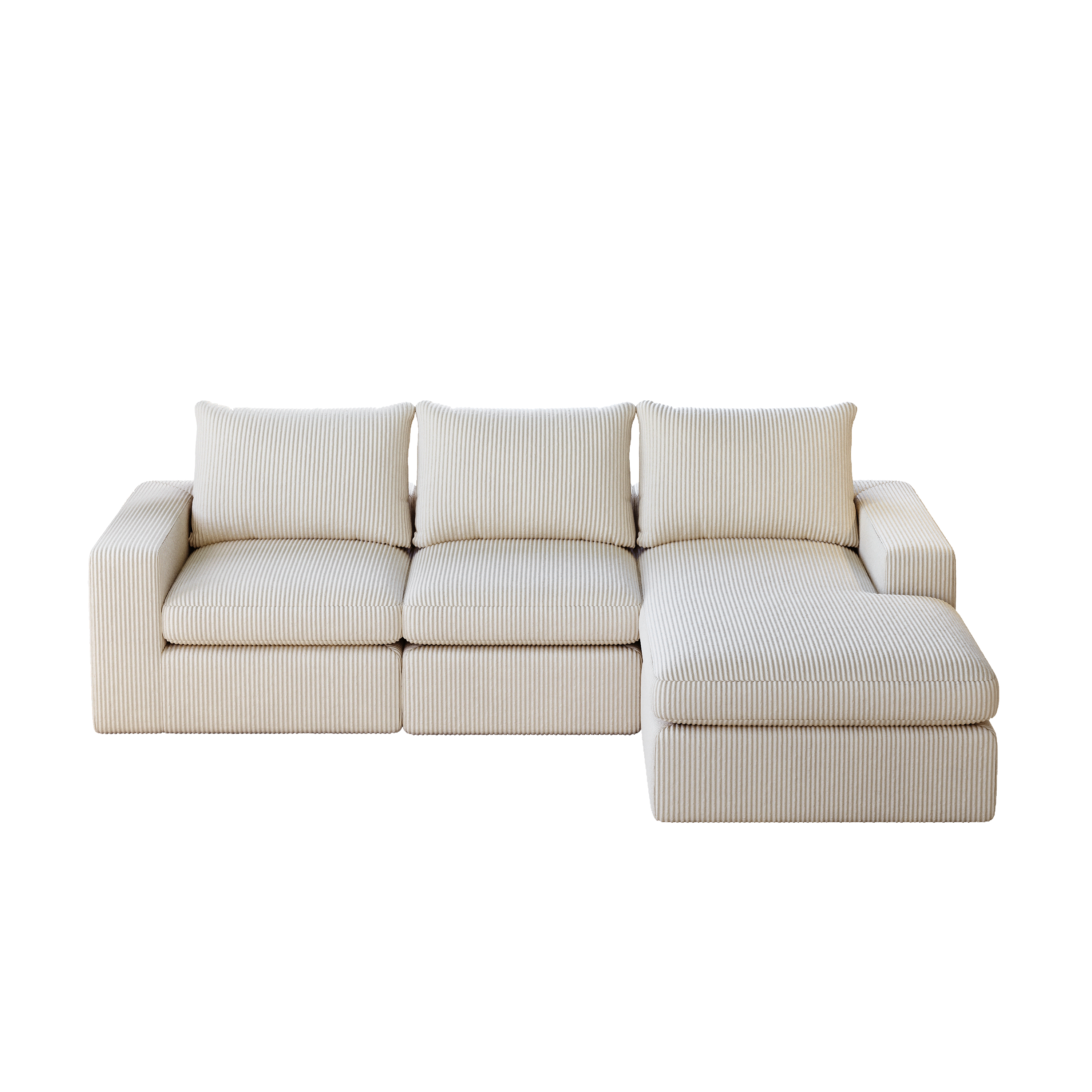 99-Inch Boneless Couch with Chaise, L-Shaped Modern Upholstered Sectional Sofa with Three pillows, Corduroy Sectional Sofa for Living Room and Bedroom, No Assembly Required