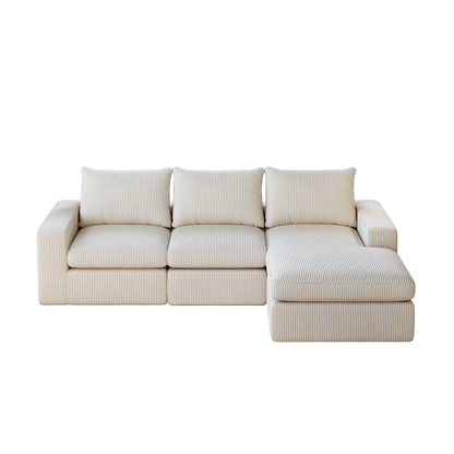 99-Inch Boneless Couch with Chaise, L-Shaped Modern Upholstered Sectional Sofa with Three pillows, Corduroy Sectional Sofa for Living Room and Bedroom, No Assembly Required