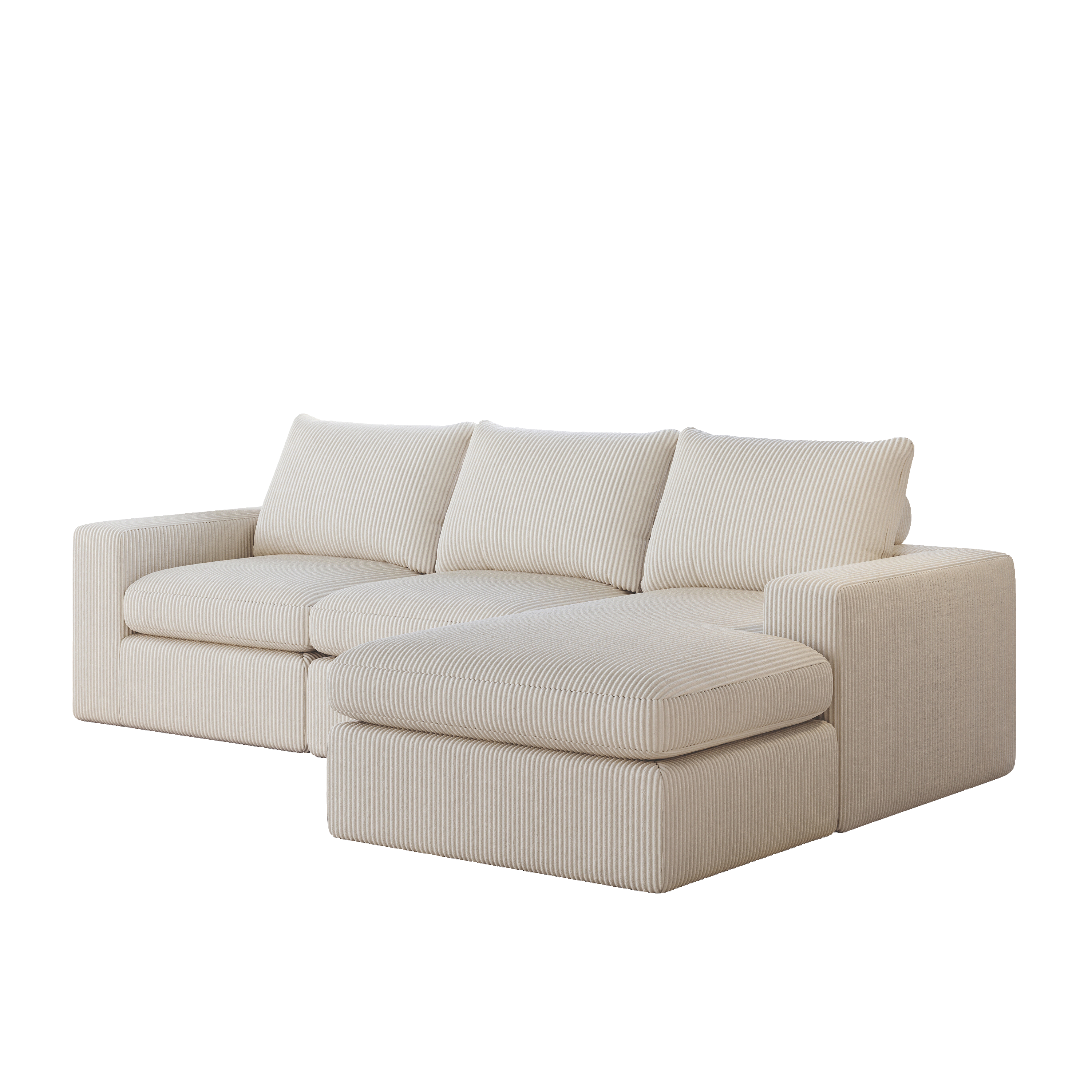 99-Inch Boneless Couch with Chaise, L-Shaped Modern Upholstered Sectional Sofa with Three pillows, Corduroy Sectional Sofa for Living Room and Bedroom, No Assembly Required