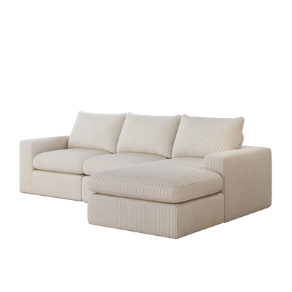 99-Inch Boneless Couch with Chaise, L-Shaped Modern Upholstered Sectional Sofa with Three pillows, Corduroy Sectional Sofa for Living Room and Bedroom, No Assembly Required