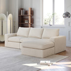 99-Inch Boneless Couch with Chaise, L-Shaped Modern Upholstered Sectional Sofa with Three pillows, Corduroy Sectional Sofa for Living Room and Bedroom, No Assembly Required