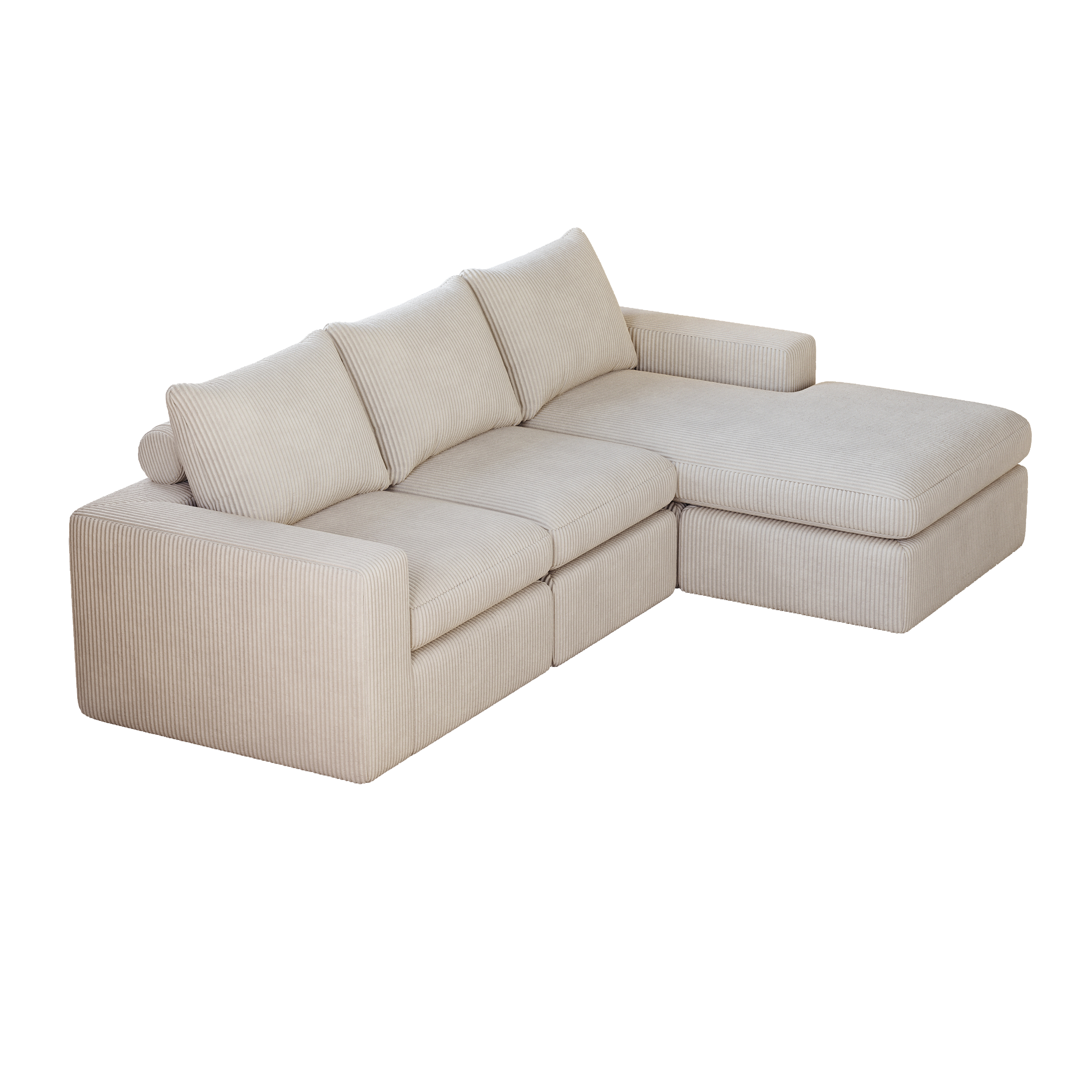 99-Inch Boneless Couch with Chaise, L-Shaped Modern Upholstered Sectional Sofa with Three pillows, Corduroy Sectional Sofa for Living Room and Bedroom, No Assembly Required