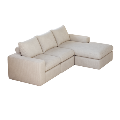 99-Inch Boneless Couch with Chaise, L-Shaped Modern Upholstered Sectional Sofa with Three pillows, Corduroy Sectional Sofa for Living Room and Bedroom, No Assembly Required