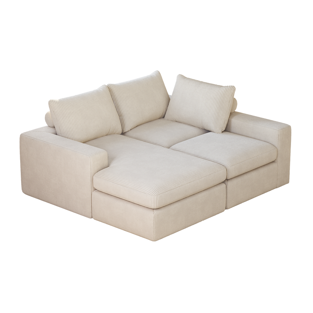 99-Inch Boneless Couch with Chaise, L-Shaped Modern Upholstered Sectional Sofa with Three pillows, Corduroy Sectional Sofa for Living Room and Bedroom, No Assembly Required
