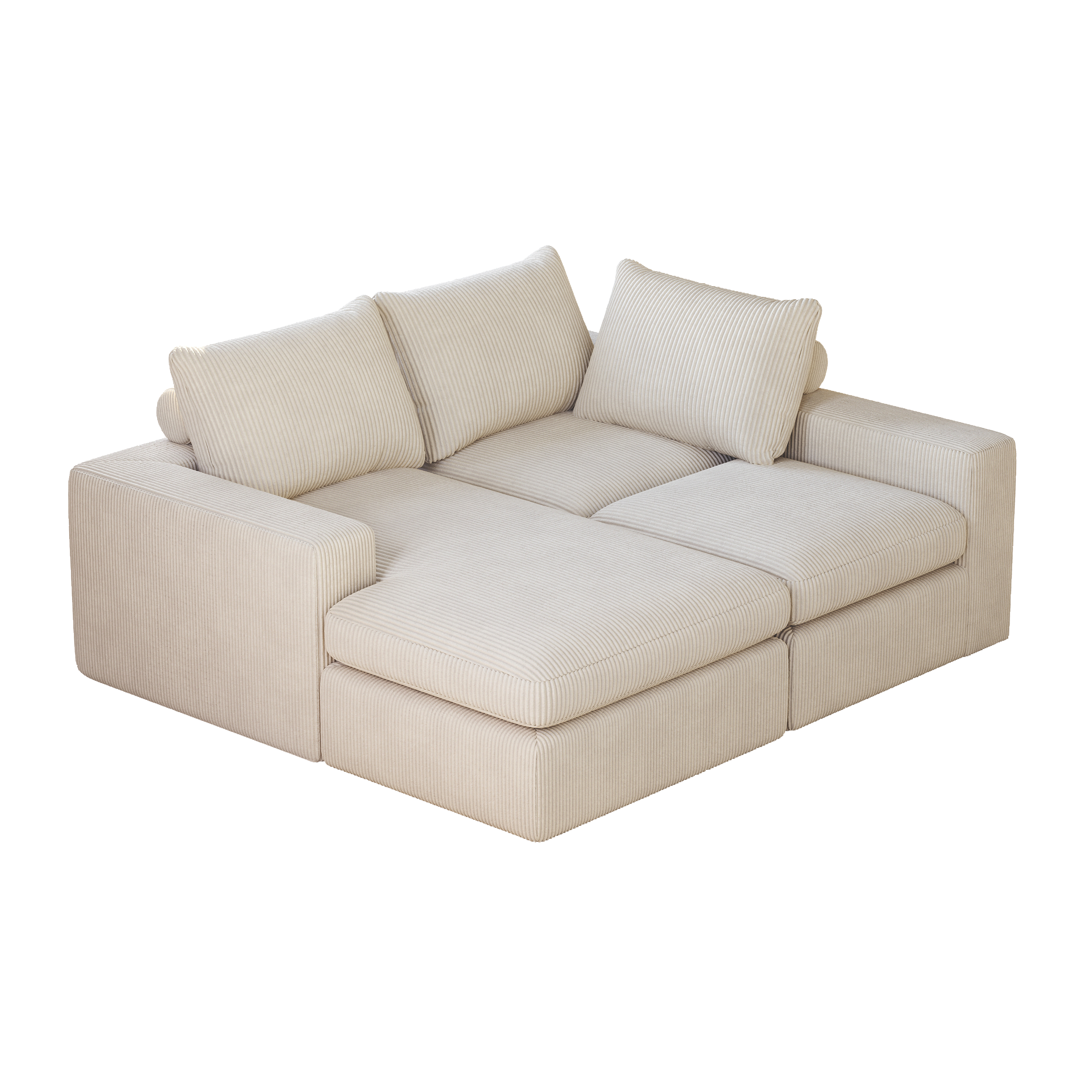 99-Inch Boneless Couch with Chaise, L-Shaped Modern Upholstered Sectional Sofa with Three pillows, Corduroy Sectional Sofa for Living Room and Bedroom, No Assembly Required