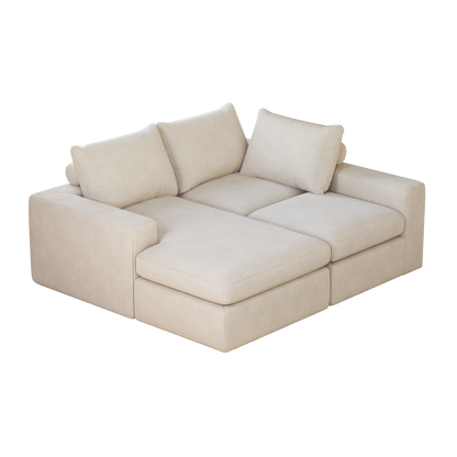 99-Inch Boneless Couch with Chaise, L-Shaped Modern Upholstered Sectional Sofa with Three pillows, Corduroy Sectional Sofa for Living Room and Bedroom, No Assembly Required