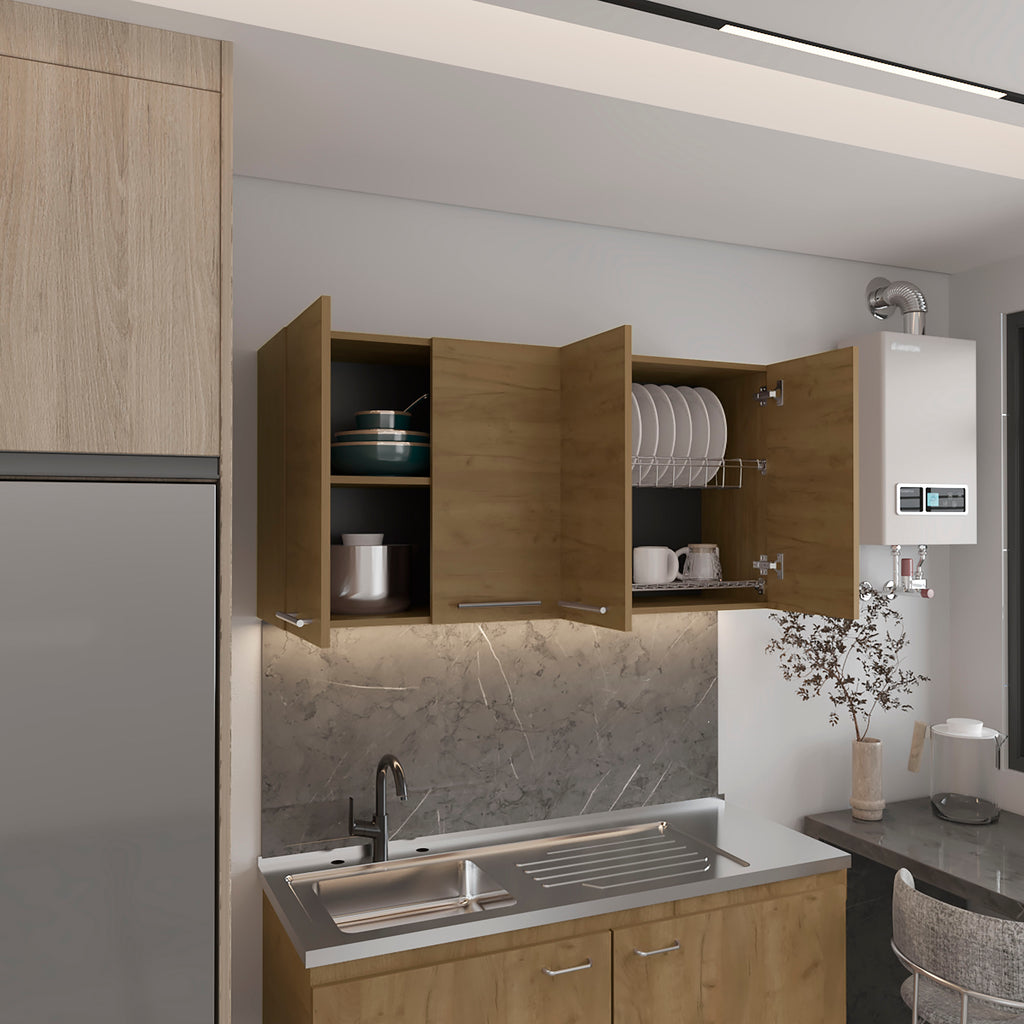 120 Wall Cabinet , Four Doors, Two Cabinets, Two Shelves, Beige