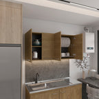 120 Wall Cabinet , Four Doors, Two Cabinets, Two Shelves, Beige