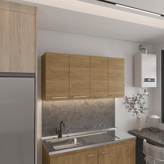 120 Wall Cabinet , Four Doors, Two Cabinets, Two Shelves, Beige